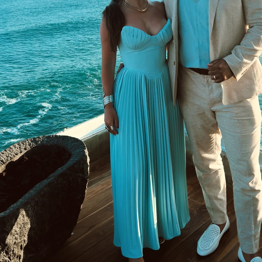 HOUSE OF CB 'Marcella' Ocean Blue Pleated Maxi Dress